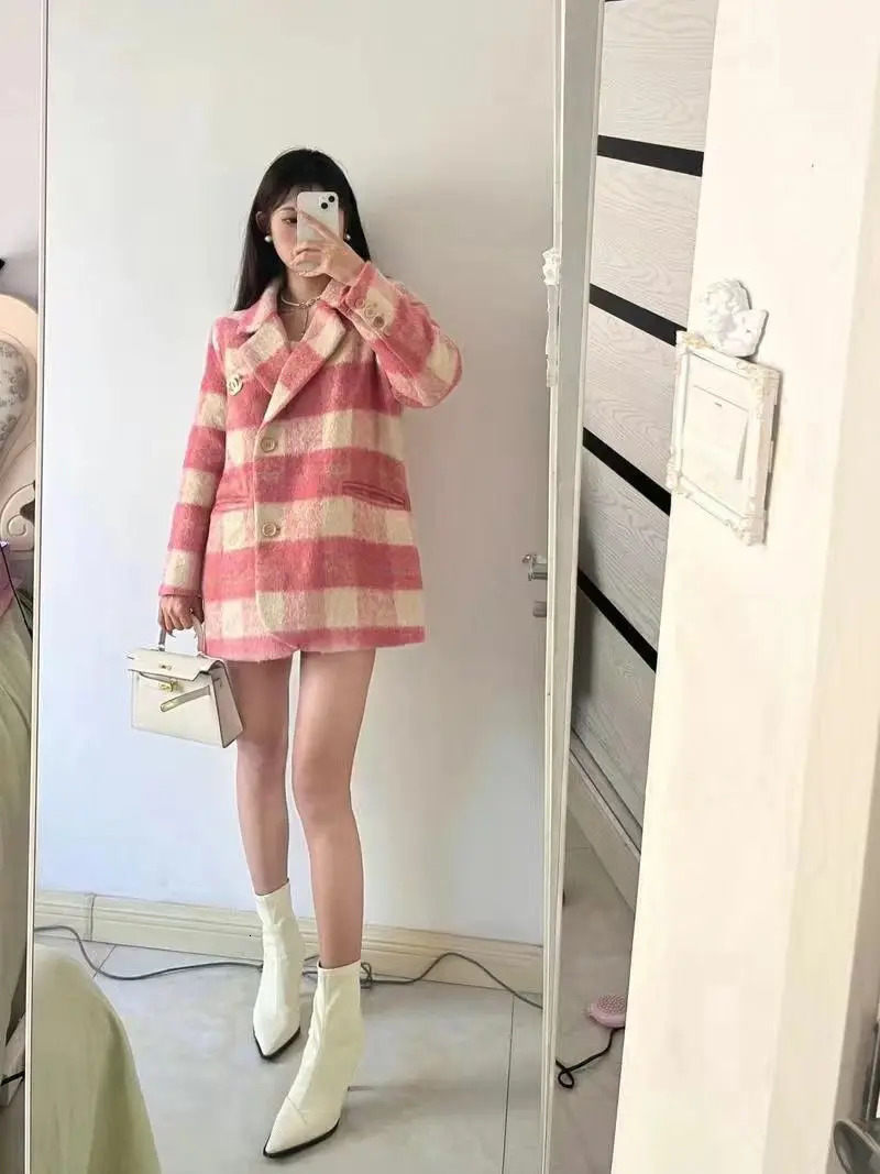 Korean fashion plain wool jacket winter coat womens clothing winter oversized wool coat medium long top womens coat 241108