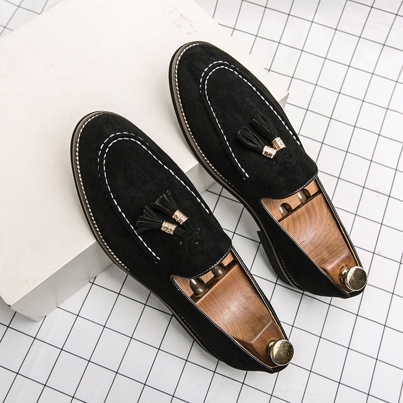 British pointed lazy bean men's business casual frosted leather trendy shoes