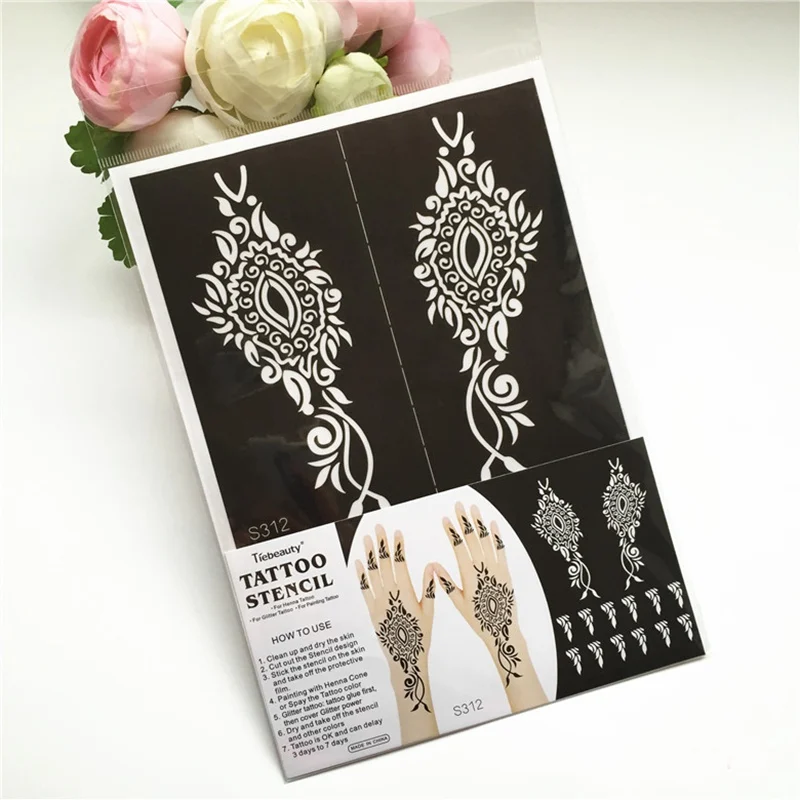 ade Stencils Tattoo pcs Henna Both Hands Feet Body Paint Large Flower Glitter Airbrush Mehndi Stencil Templates cm