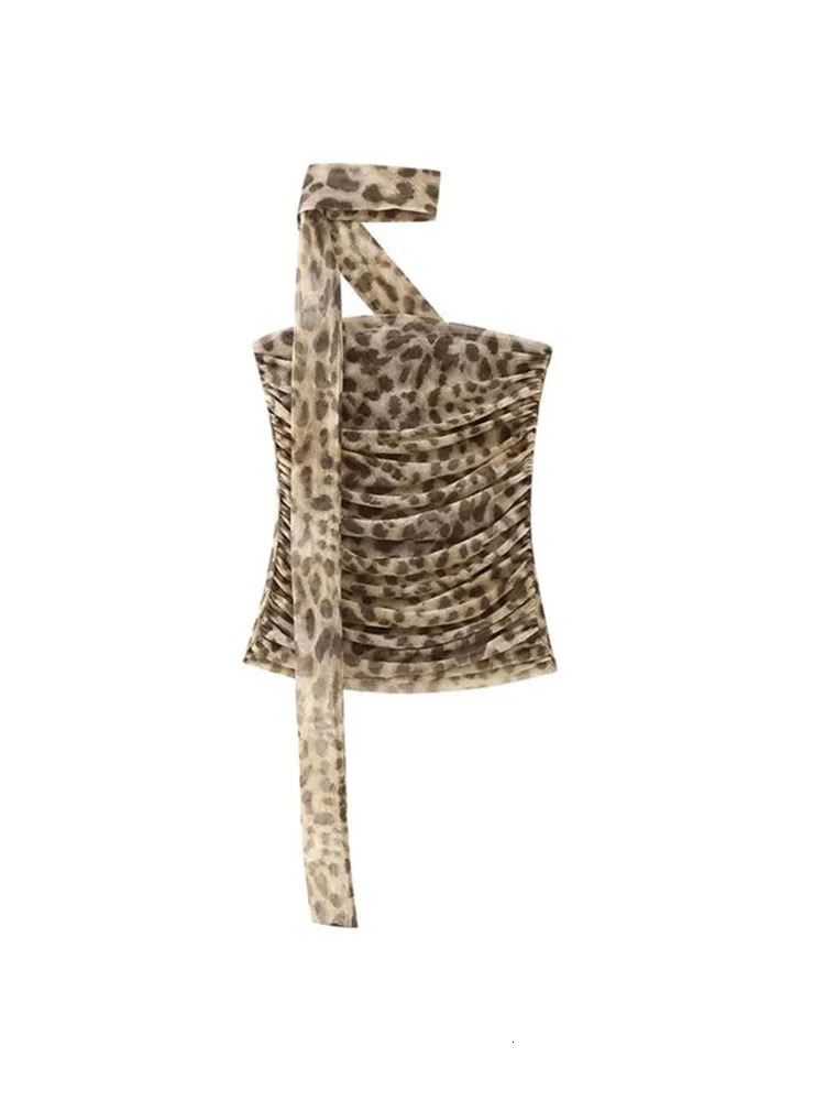 TRAF Leopard Printed Midi Skirt Sets For Women 2 Pieces 2024 Fashion Corsets Top Womens Suit Two Piece Set Women Outfit 240410