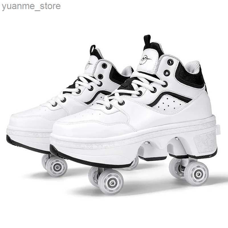 Inline Roller Skates Size 33 34 35 - 44 Deformation Roller Skates Shoes Double Row 4-Wheel Skates Roller Shoes Dual-Purpose Roller Sneakers Shoes Y240