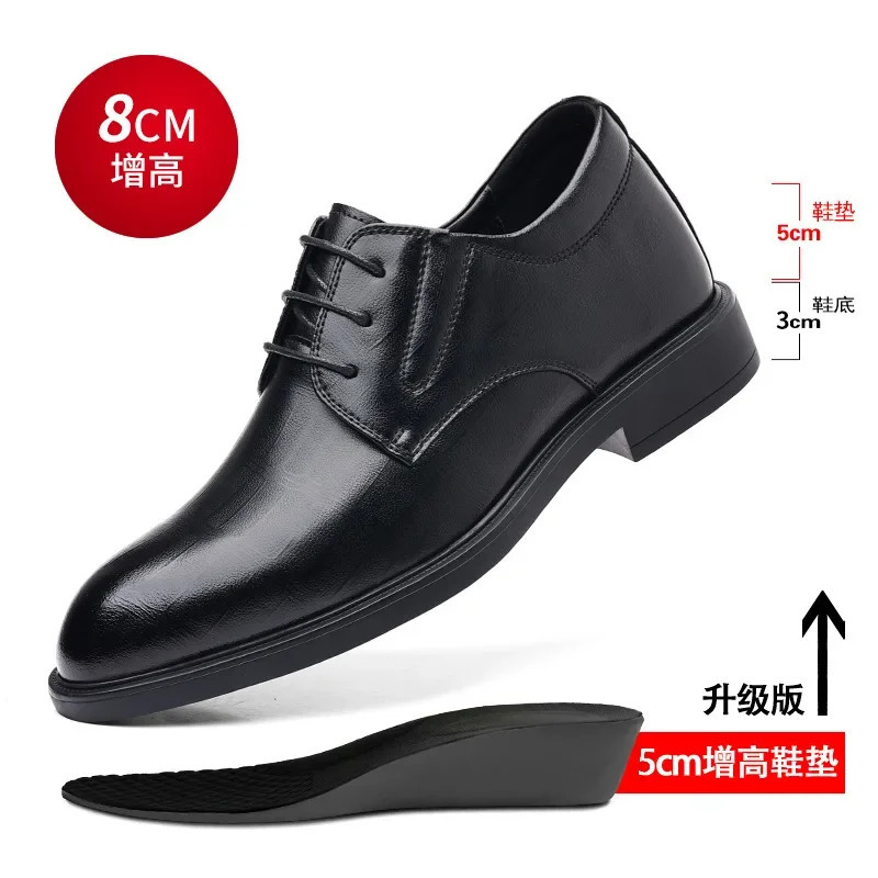 3 6 8cm Heel Mens Dress Shoes er Cow Leather Increase Casual Spring Autumn Black Platform Wedding Shoes Male 241108