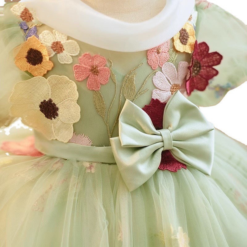 New Vintage Flower Girls Dresses For Wedding 3D flowers Lace Champagne Princess Party Children Birthday Girl Pageant Princess embroidery Children Page