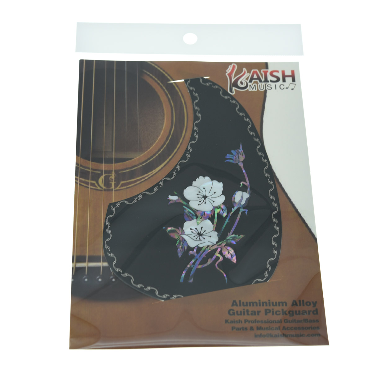 KAISH Universal Acoustic Guitar Pickguard Self-adhesive Metal Aluminium Pickguard with Cool Abalone Inlay