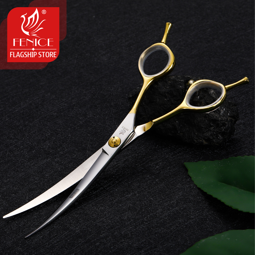 Fenice 6.5 inch Professional curved scissors pet dog grooming scissors for dog scissors curved shears JP 440C steel