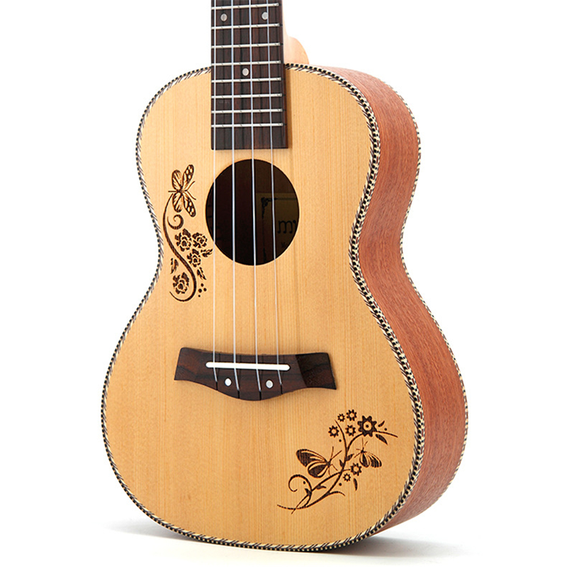 Concert Ukulele 23 Spruce Top Hawaiian 4 Strings Small Guitar Electric Ukelele Butterfly Love Flower Pattern with Pickup EQ