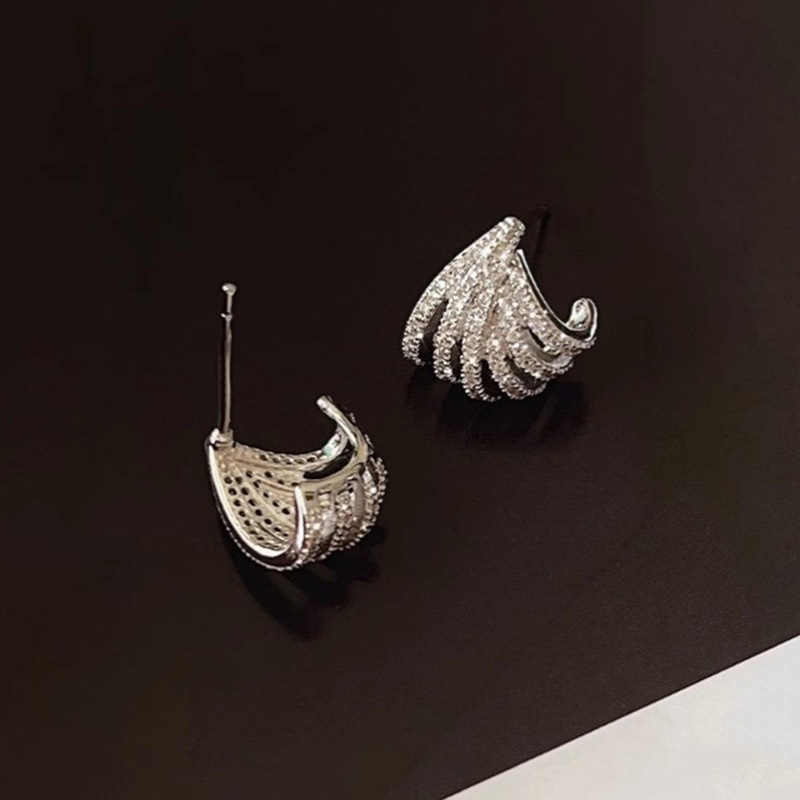 Stud designer multi-layer line geometric earrings women 925 sterling silver inlaid with crystal Stud platinum diamond Stud earrings luxury wedding jew