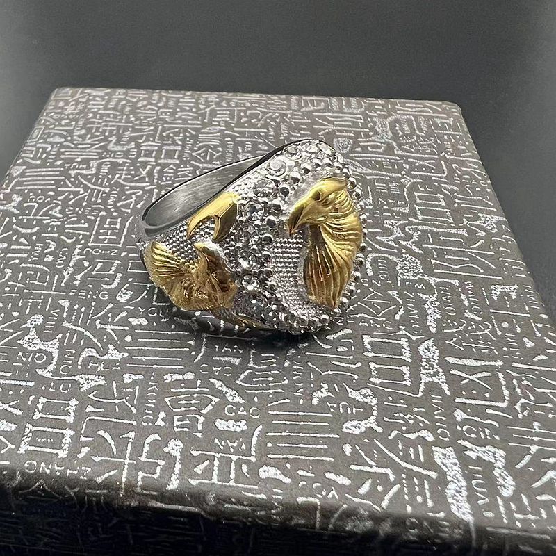 Hip Hop Solid Stainless Steel Casting Animal Ring 18k Real Gold Plated With Zircons Mens Jewelry