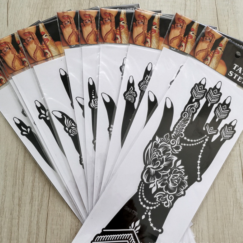 2Pcs Hand Sleeve Temporary Tattoo Stencil Henna Lace Mandala Tattoo Spray Paint Templates Sheets Lotus Flowers Tattoo Sticker