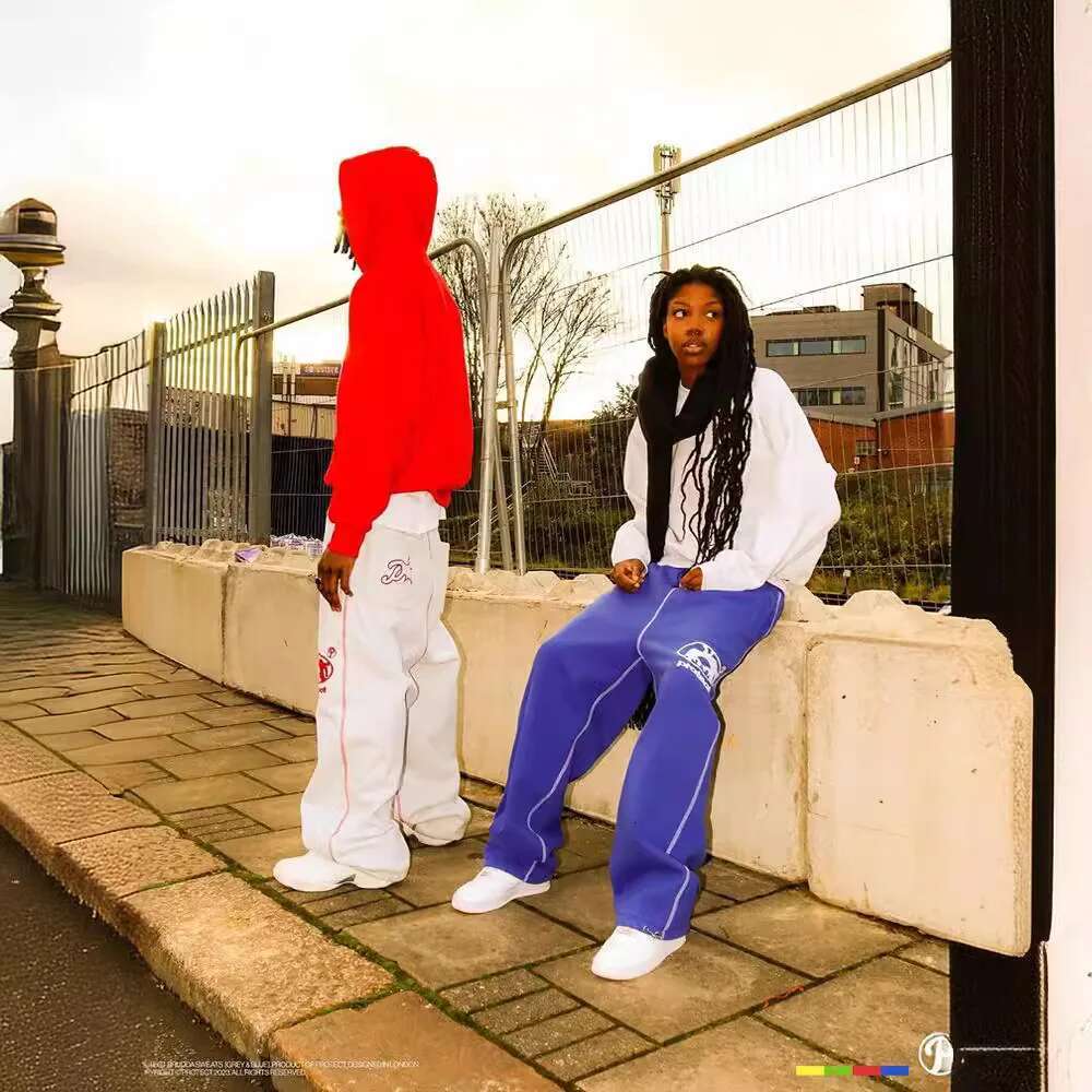 Y2k Retro Men's Hip-Hop Letter Printed Sweatpants Trendy Street Loose Wide-Leg Drawstring Straight Pants