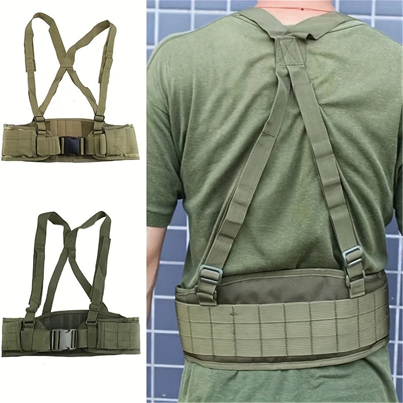 Tactical Battle Combat Airsoft Padded Equipment Molle Waist Belt with Adjustable Suspenders Free Straps 240401