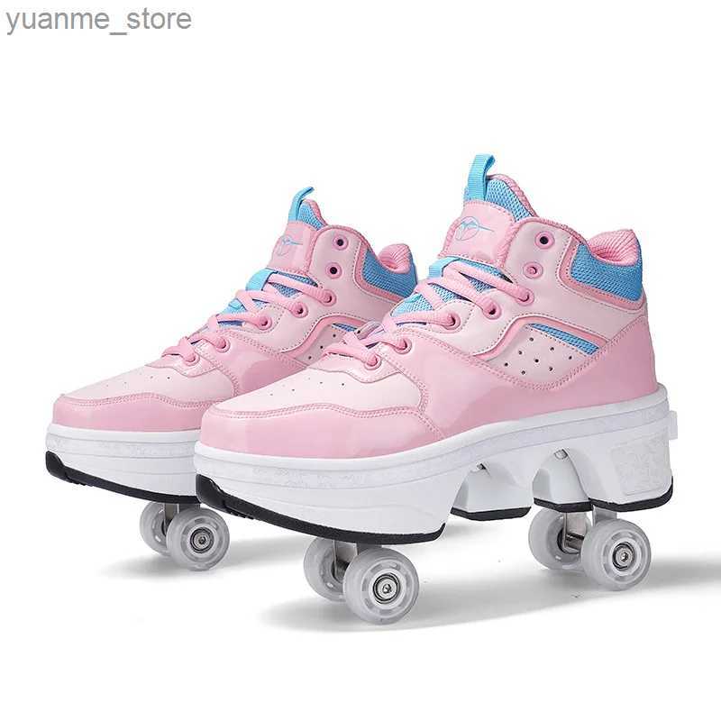 Inline Roller Skates Size 33 34 35 - 44 Deformation Roller Skates Shoes Double Row 4-Wheel Skates Roller Shoes Dual-Purpose Roller Sneakers Shoes Y240