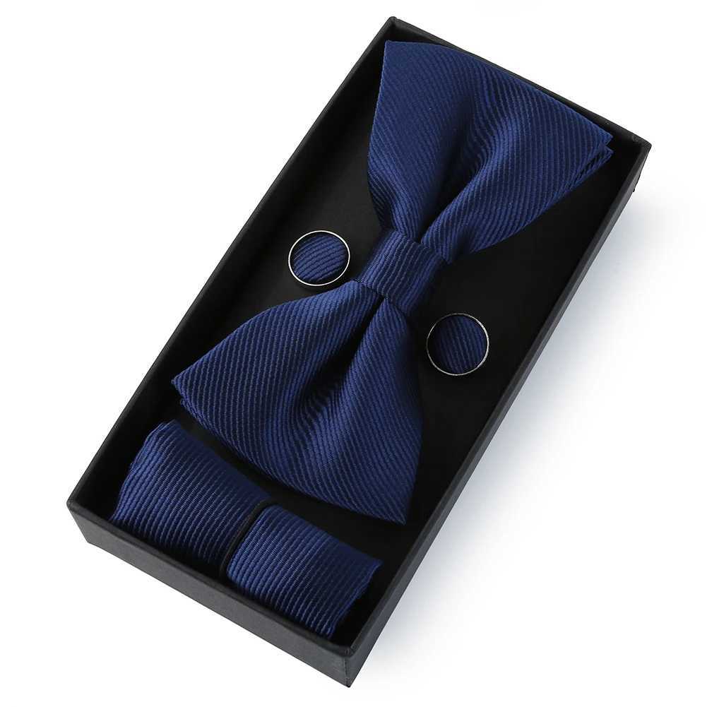 HUISHI Classic Black Bowtie Bow Ties For Mens Butterfly Bowknot Pocket Square Cufflinks Suit Set Bussiness Accessories Gift BoxX241109