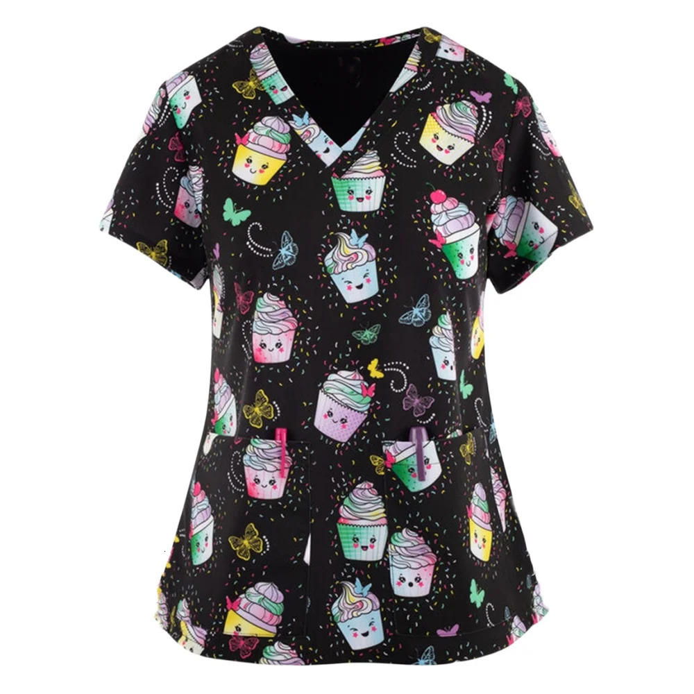 Teeth Print Scrub Tops Women Dentist Working Uniform Nurse Scrub Uniformes Medicos Para Mujer Tooth Hospital Workwear A50 240410