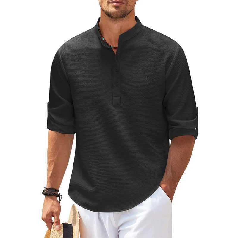 2024 Nieuwe Heren casual shirt Katoenen Linnen shirt lost top Lange Mouwen T-shirt Lente Herfst casual Heren shirtXJ250407