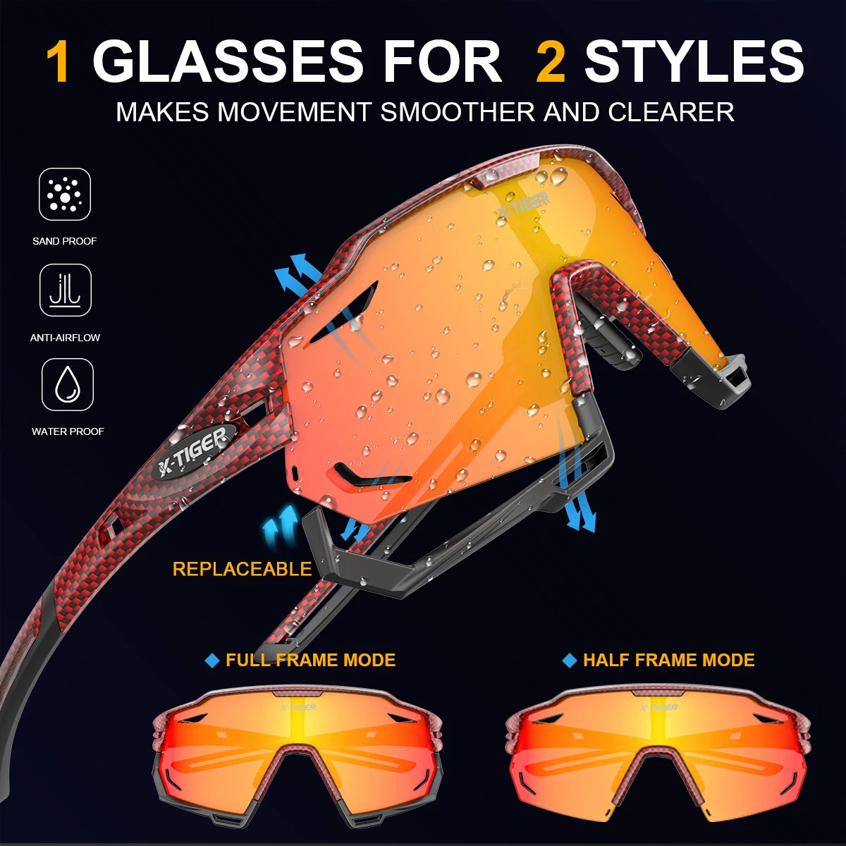 X-TIGER Cycling Glasses UV400 Pochromic Cycling Sunglasses Sports Polarized Mens Sunglasses MTB Racing Bike Glasses Eyewear 240402