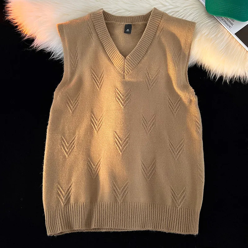 Fashion Niche Jacquard n Pattern Men Sweaters Versatile Casual Comfortable Autumn and Winter Warm VNeck Knit Sweater Vests 241108