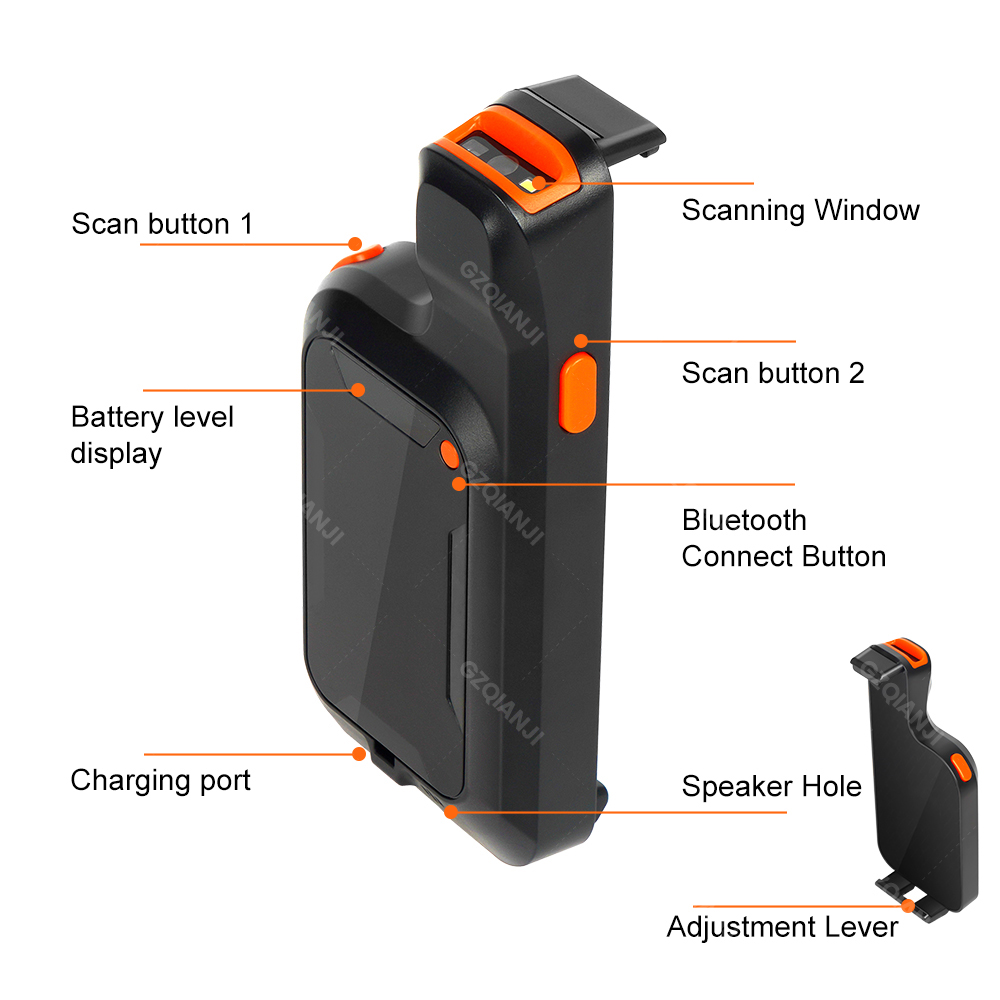 2D Phone Back Clip Bluetooth Barcode Scanner Portable Barcode Reader Data Matrix Code 1D 2D QR Scanner Android IOS System