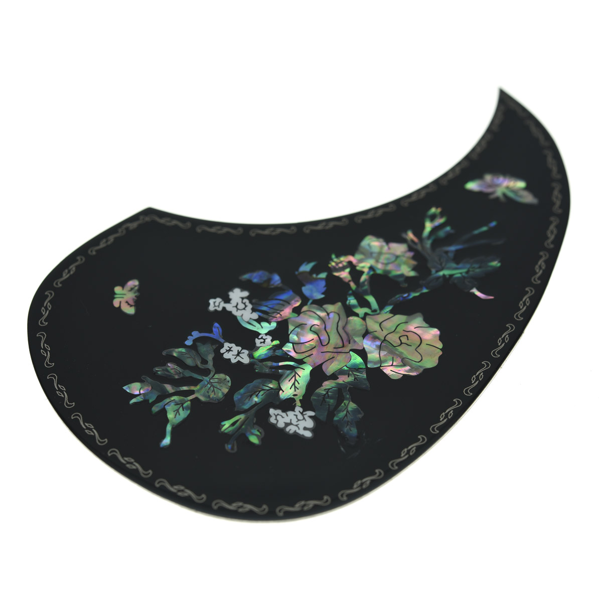 KAISH Universal Acoustic Guitar Pickguard Self-adhesive Metal Aluminium Pickguard with Cool Abalone Inlay