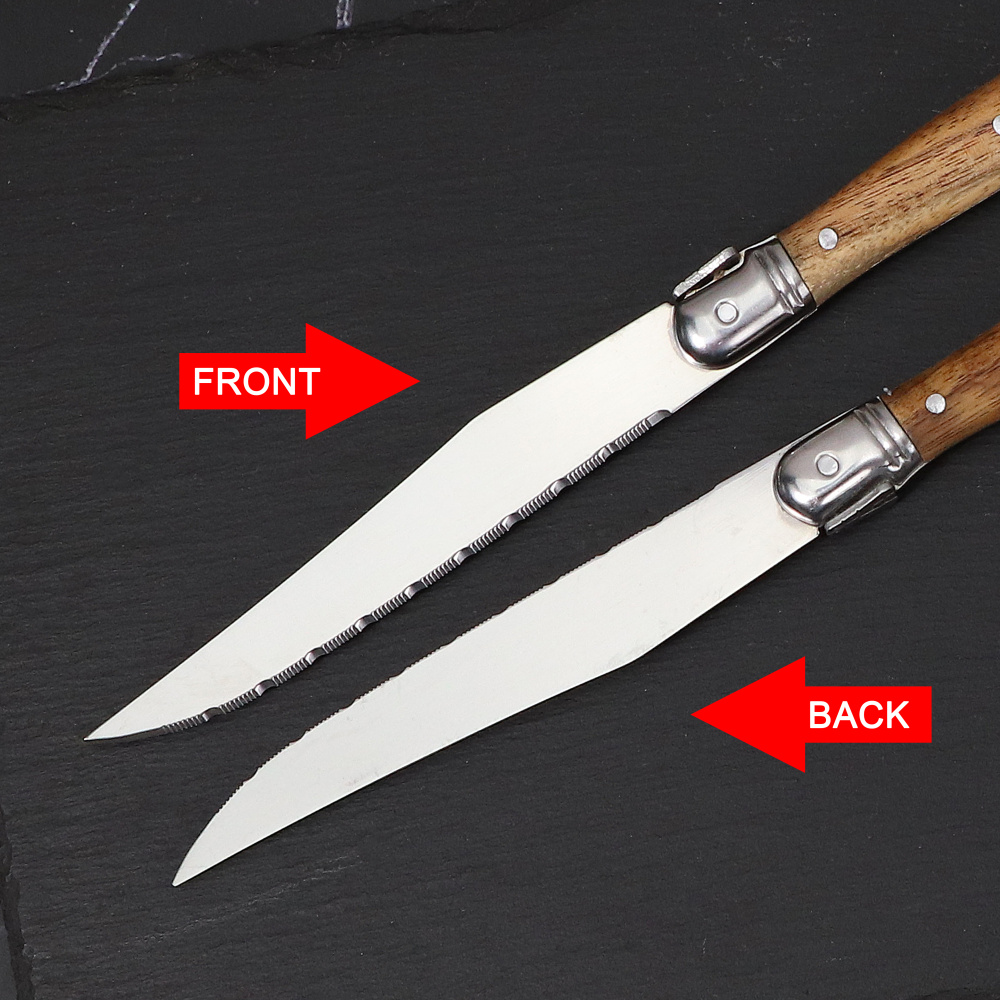 Jaswehome 6-Piece Serrated Steak Knives Set Dinner Knife Cutlery Solid Wood Handle Full Tang Steel Laguiole Table Knife Sharp