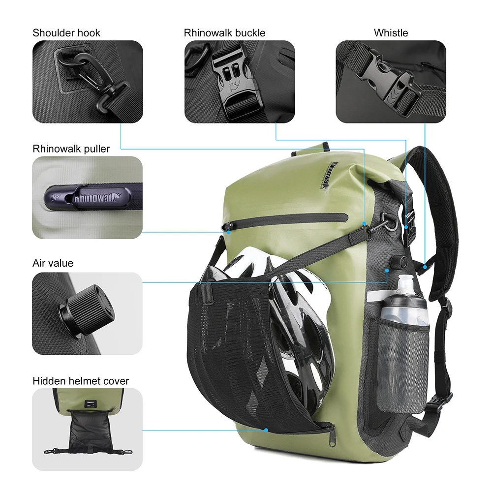 Rhinowalk 22L Waterproof Bike Pannier Bag Portable Cycling Backpack Bicycle Rear Rack MTB Trunk Bag Pack Luggage Carry