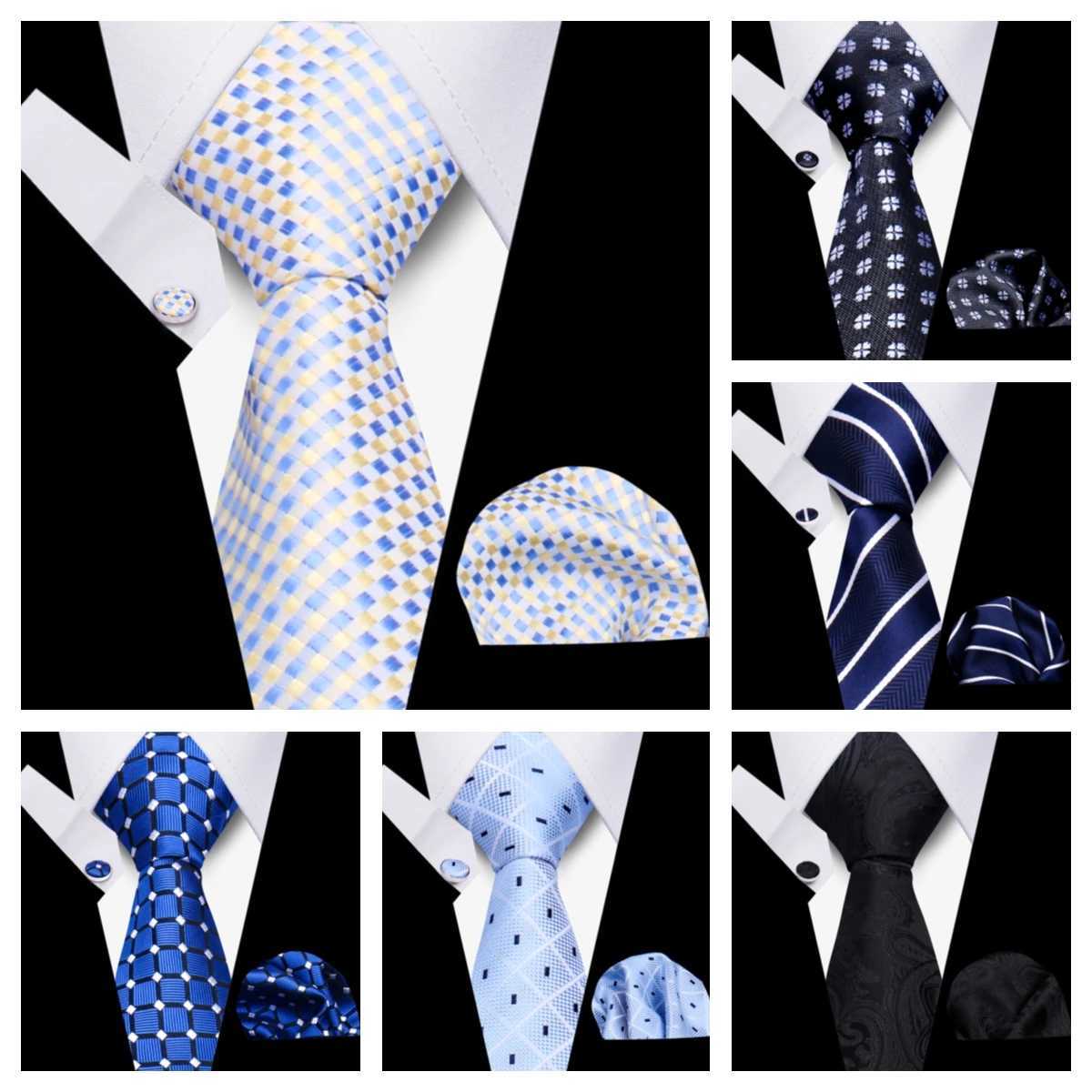 Luxurious Brand Designer Ties For Men Polyester Checkered Stripe Cufflinks Handkerchief Off Wedding Accories Necktie SetX241111