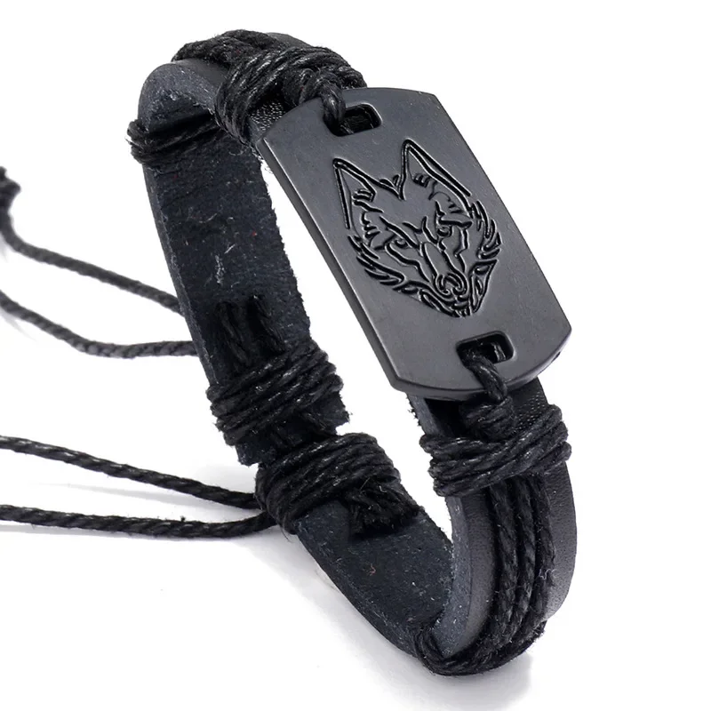 Hip Hop Rock Band Bracelet Steampunk Band Symbol Adjustable Wolf Head Charm Leather Bracelets Men Women Collection