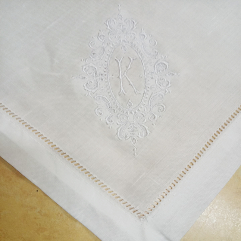 Set of 12 Excellent Monogrammed Dinner Napkins White Hemstitched Linen Table Napkins 20x20" Ladder Embroidery Initial Tea Napkin