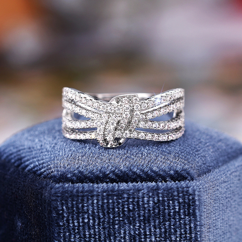 Wedding Rings Designer Geometric Multi-layer Cluster Rings Women's Sterling Silver Bow Diamond Rings White Crystal Solitaire Rings Exquisite Gift