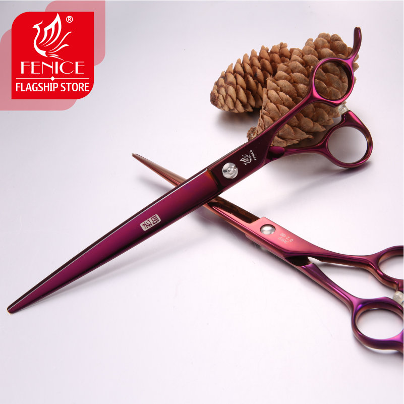 Fenice purple dog grooming scissors set pet dog scissors kit professional curved&straight&thinner shears makas tijeras