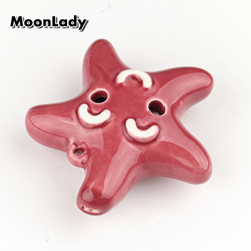 4 Colors Ocarina 6 Hole Small Starfish Ocarina Alto C Tone Beginner Ocarina Tourist Souvenir Teaching Toys Ceramic Pendant