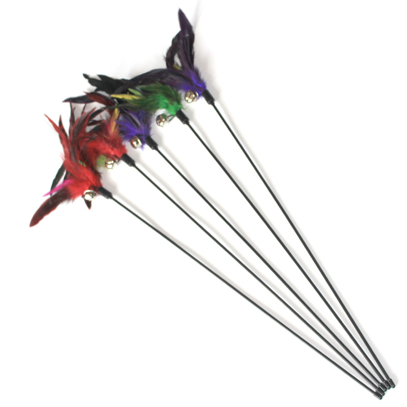 Hot Sale Cat Toys Random Color Make A Cat Stick Feather Black Pole Like Birds With Small Bell Natural 1PCS
