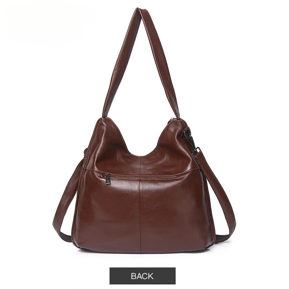 Minimalist Retro Women Handbag Real Cowhide Leather Casual Tote Vintage Lady Shoulder Purses Black Bag New Genuine Leather Zipper Vintage Style BagVoy