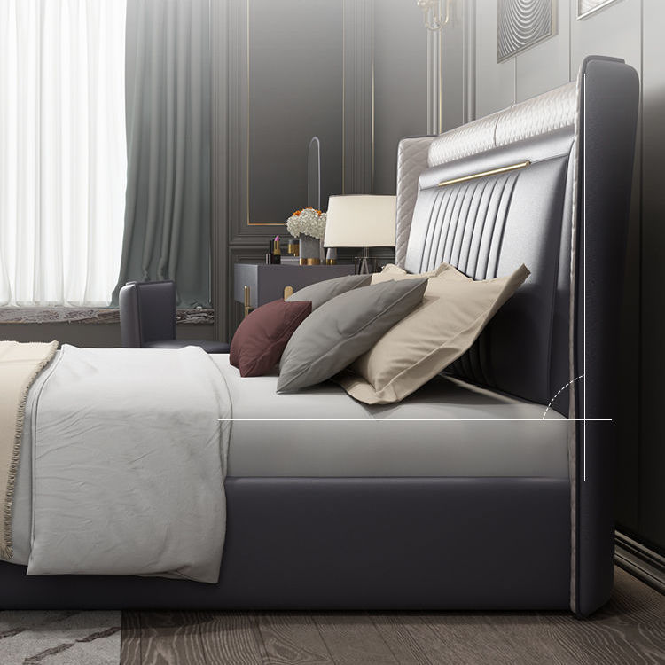 Luxury Leather Bed Master Bedroom King Size Double Bed Solid Wood Frame Home Furniture