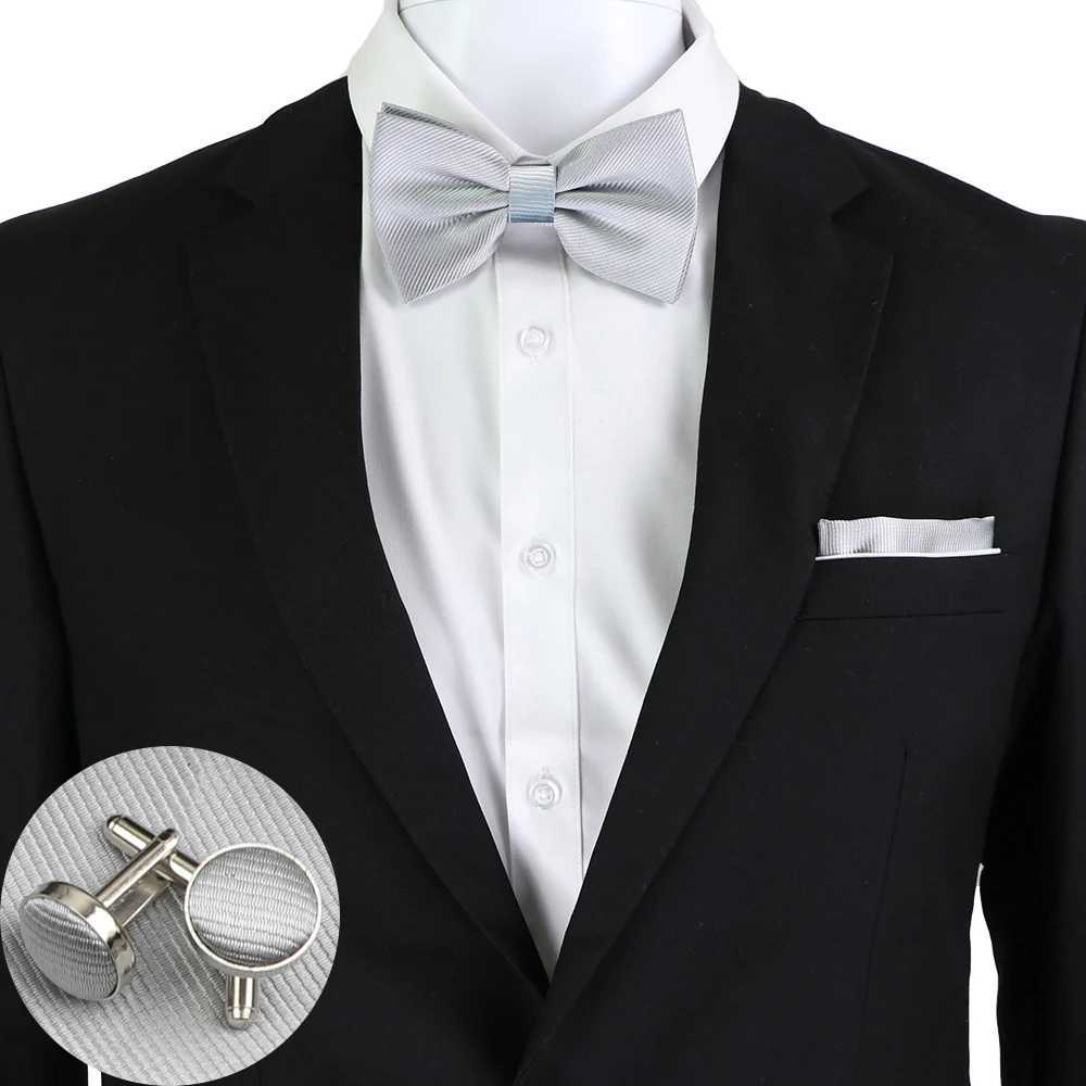 Men Ties Set Solid Color Bowtie Cravat Cufflinks Handkerchief Fashion Butterfly Party Wedding Bow Ties For Men Shirt AccoriesX241109