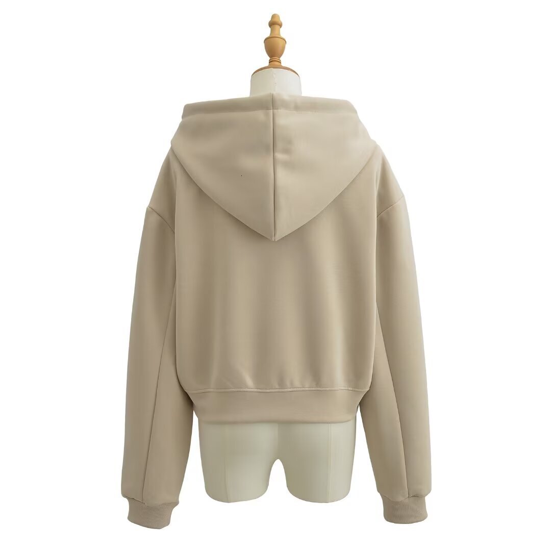 Designer's simple solid color loose hoodie top autumn new casual versatile short hooded sweatshirt for women