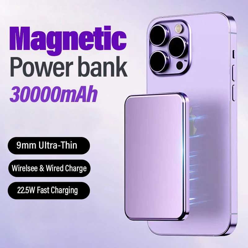 Power bank Magnetic 30000mAh Power Bank Wireless Portable Fast Charger Slim Metal Powerbank External Spare Battery For iPhone 15 14 Xiai Z241108