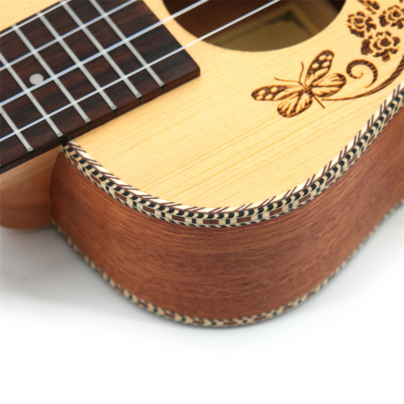 Concert Ukulele 23 Spruce Top Hawaiian 4 Strings Small Guitar Electric Ukelele Butterfly Love Flower Pattern with Pickup EQ