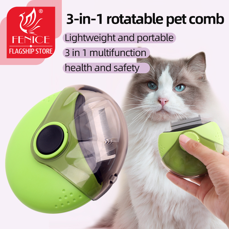 Fenice Three-in-one rotating pet Comb Dog Cat Brush Dematting Comb Tangles Deshedding open knit comb cats and dogs Flea removal