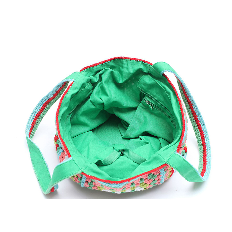 Knitted Bohemian Colorful Shoulder Beach Women Handbag Weekend Travel Large Capacity Tote Knitting Shopping Bag High Quality