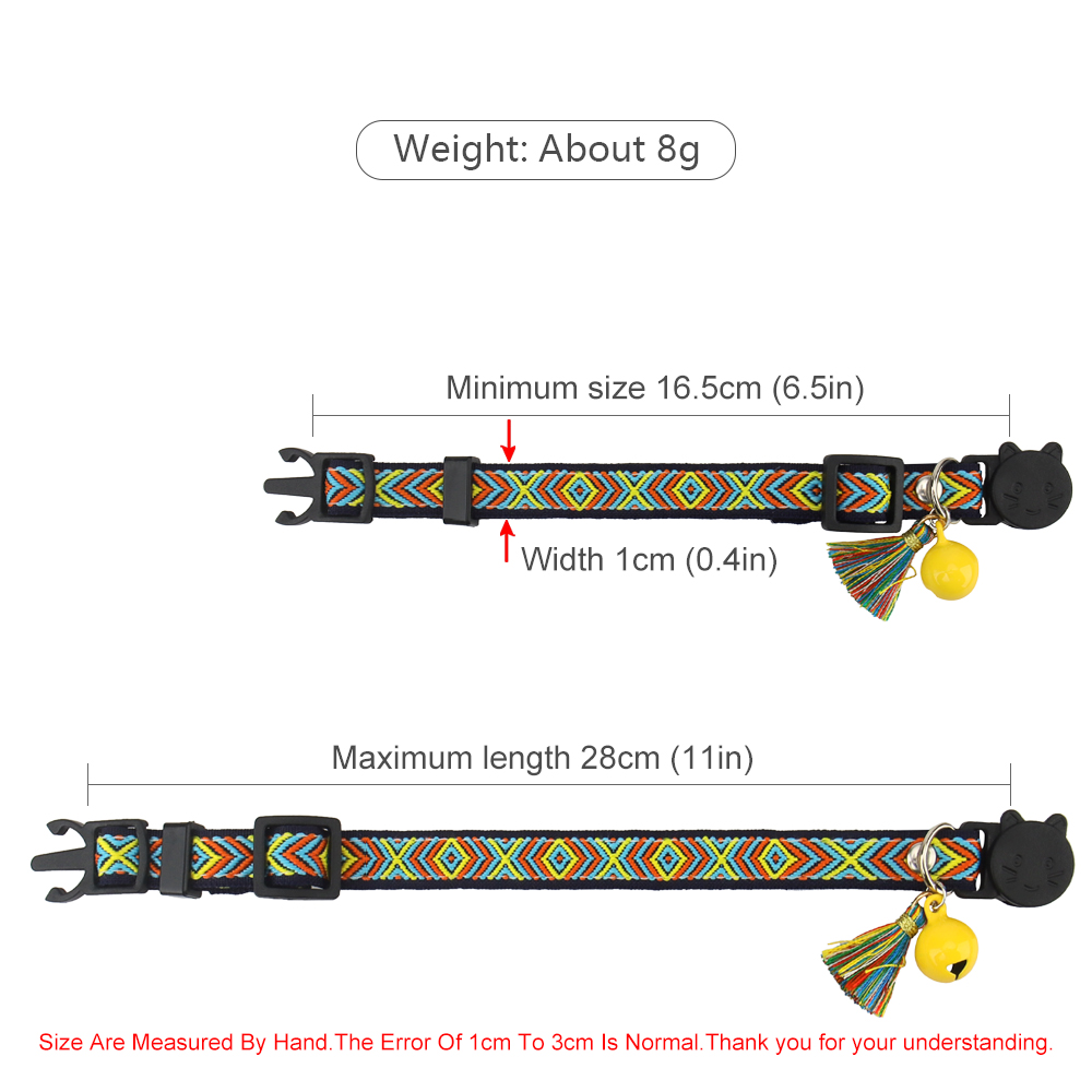 Adjustable Cat Collar, Jacquard Embroidered Plaid Cat Collar with Bells and Floral Pendant Prevent Loss Fits Pet Cats & Puppies