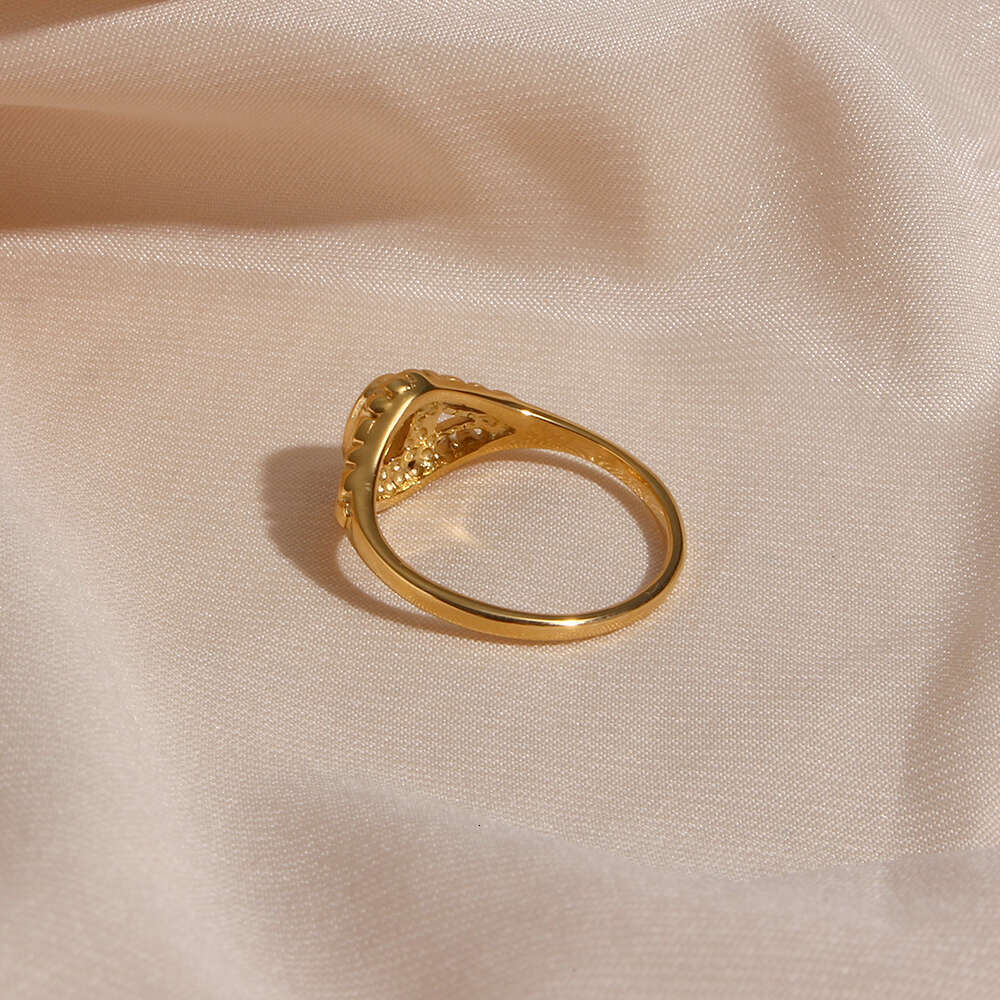 Thin Plated E.B.belle Hollow Texture Natural Freshwater Pearl Rings For Women Stainless Steel Tarnish Free Gold Ring