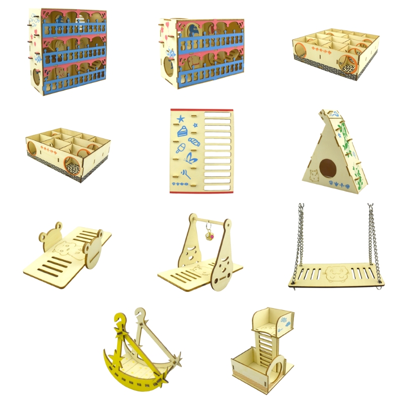 Hamster Maze Wooden Tube Tunnel Cage Seesaw House Swing Small Animals Pet Interactive Play Rest Exercise Toys for Rat Mouse Mice