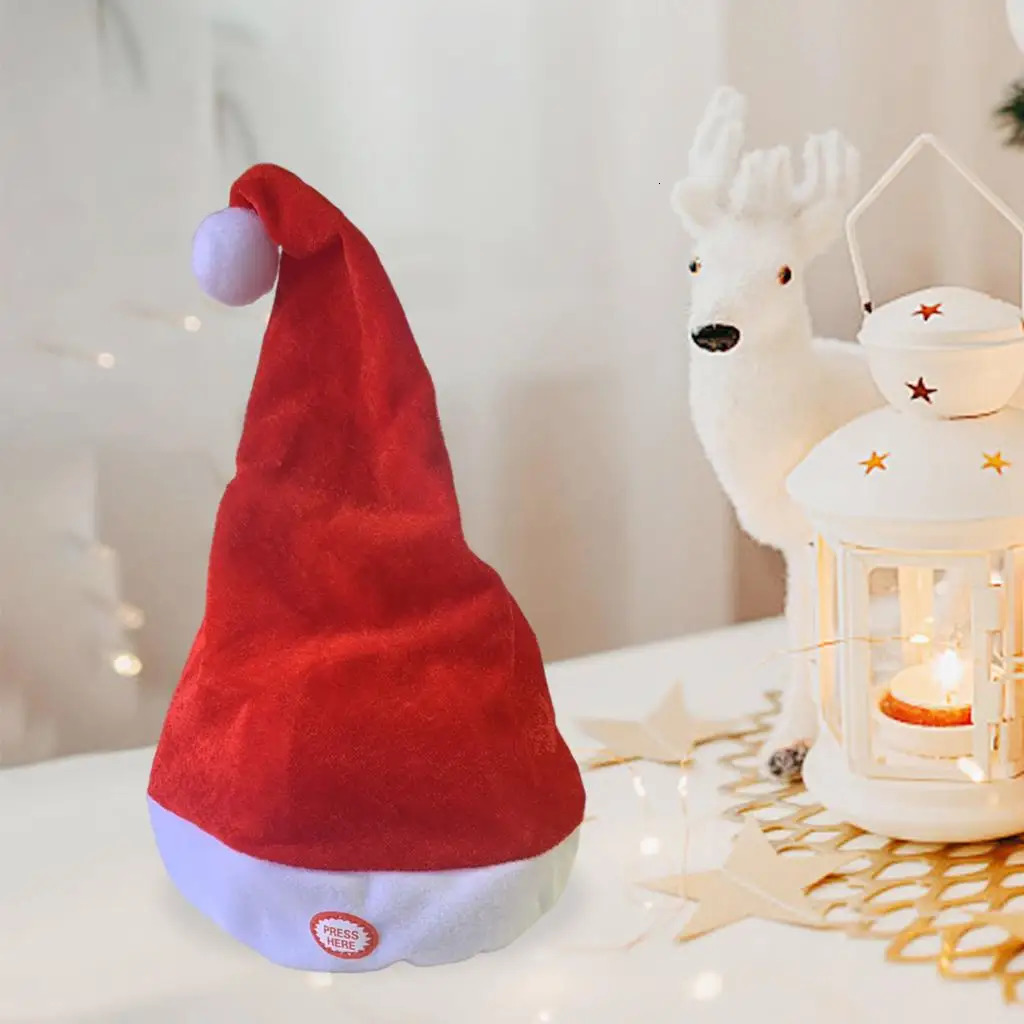 Singing dancing Santa Claus hat decoration music swaying red and white plush Santa Claus holiday hat 241108