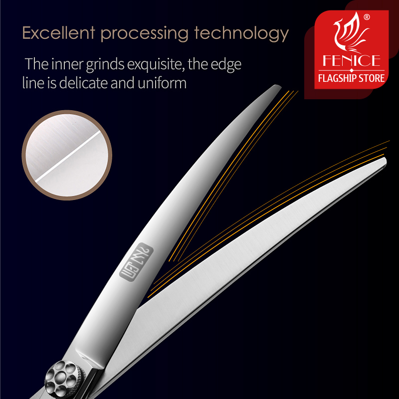 Fenice JP VG10 Steel 6.5/7/7.5 inch Curved Blade Pet Dog Grooming Scissors Shears Bearing Screw Pet Scissors Dogs Products
