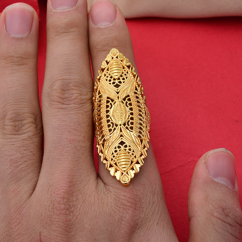 Big Dubai Gold Color Rings For Women Wedding Jewellery Women's Ring For Girls Bridal Wife Gifts African Dubai French