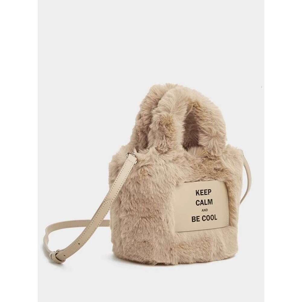 Tiktok Fashion Simple Letter Texture Versatile Maillard Crossbody Plush Bag