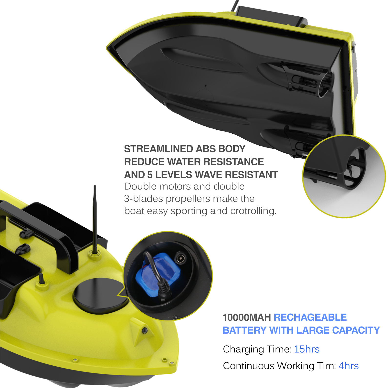 D18E GPS Fishing Bait Boat with 3 Bait Containers Automatic Bait Boat with 500M Remote Range 10000mAh Fishing Feeder Fish Finder
