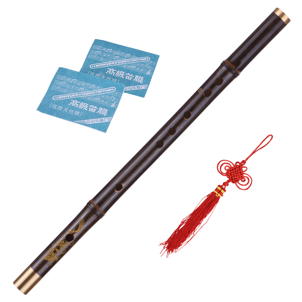 Professional Black Bamboo Dizi Flute Traditional Handmade Chinese Musical Woodwind Instrument Key of C/D/E/F/G Study Level