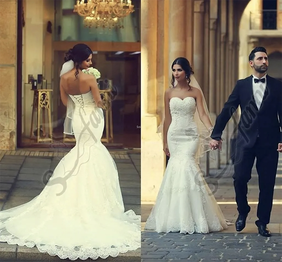 Vestido de noiva 2024 New Style Church Bridal Gown Lace Mermaid White Lace Appliques Strapless Wedding Dresses With Lace Up